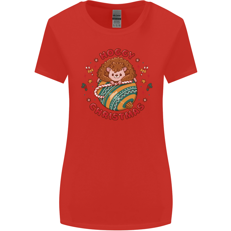 Funny Hoggy Christmas Hedgehog Womens Wider Cut T-Shirt Red