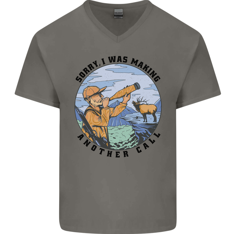Funny Hunting Making Another Call Hunter Mens V-Neck Cotton T-Shirt Charcoal