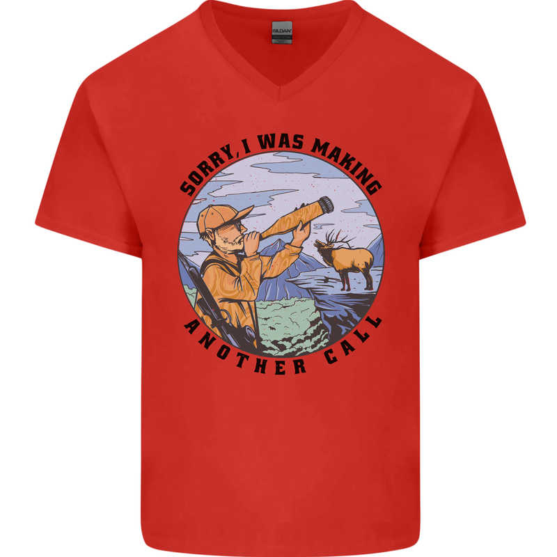 Funny Hunting Making Another Call Hunter Mens V-Neck Cotton T-Shirt Red