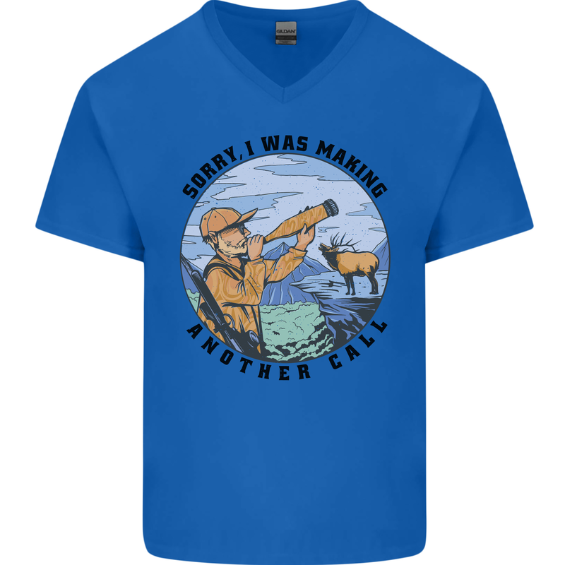 Funny Hunting Making Another Call Hunter Mens V-Neck Cotton T-Shirt Royal Blue
