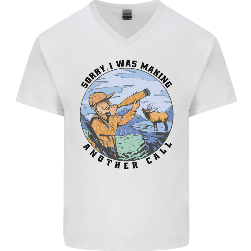 Funny Hunting Making Another Call Hunter Mens V-Neck Cotton T-Shirt White