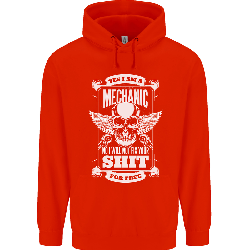 Funny Im a Mechanic No Wont Fix For Free Childrens Kids Hoodie Bright Red