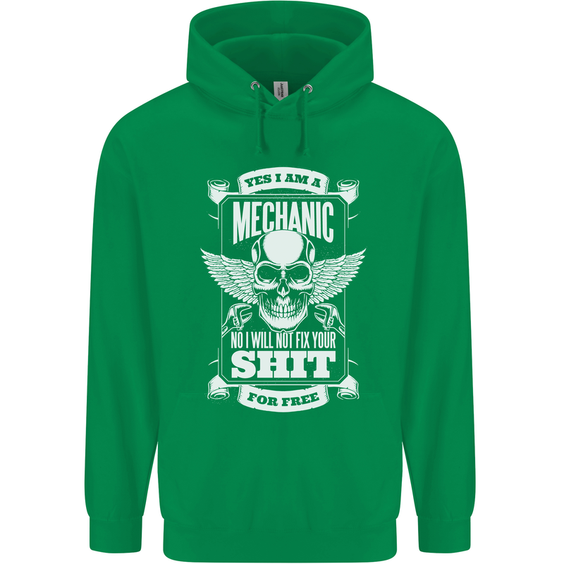 Funny Im a Mechanic No Wont Fix For Free Childrens Kids Hoodie Irish Green