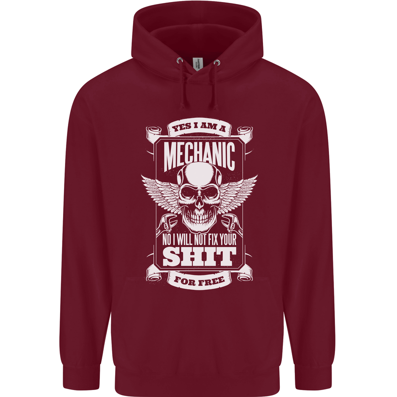 Funny Im a Mechanic No Wont Fix For Free Childrens Kids Hoodie Maroon
