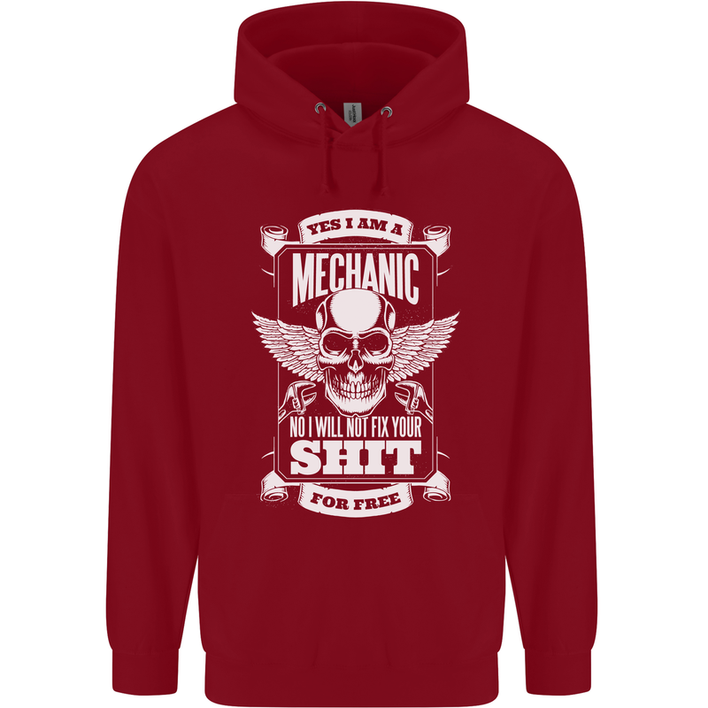 Funny Im a Mechanic No Wont Fix For Free Childrens Kids Hoodie Red