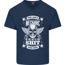 Funny Im a Mechanic No Wont Fix For Free Mens V-Neck Cotton T-Shirt Navy Blue