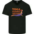 Funny Inspirational Yoga Mens V-Neck Cotton T-Shirt Black
