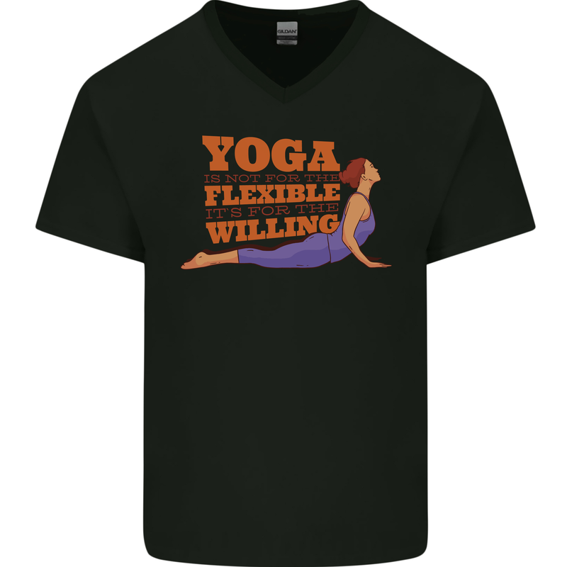Funny Inspirational Yoga Mens V-Neck Cotton T-Shirt Black