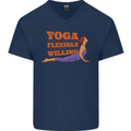Funny Inspirational Yoga Mens V-Neck Cotton T-Shirt Navy Blue