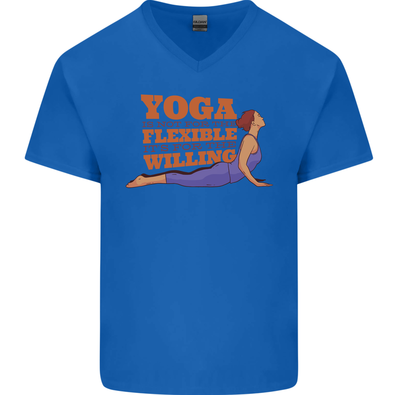 Funny Inspirational Yoga Mens V-Neck Cotton T-Shirt Royal Blue