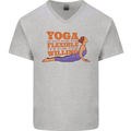 Funny Inspirational Yoga Mens V-Neck Cotton T-Shirt Sports Grey