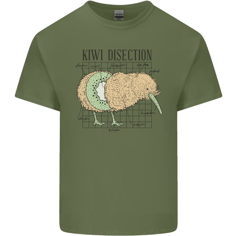 Funny Kiwi Fruit Bird Disection Mens Cotton T-Shirt Tee Top Military Green