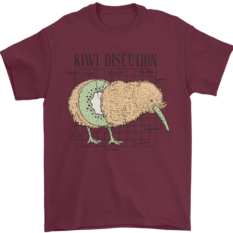 Funny Kiwi Fruit Bird Disection Mens T-Shirt 100% Cotton Maroon