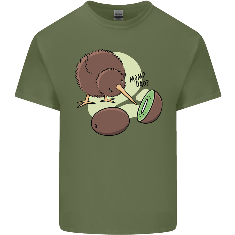 Funny Kiwi Fruit Bird Mom Dad Mens Cotton T-Shirt Tee Top Military Green