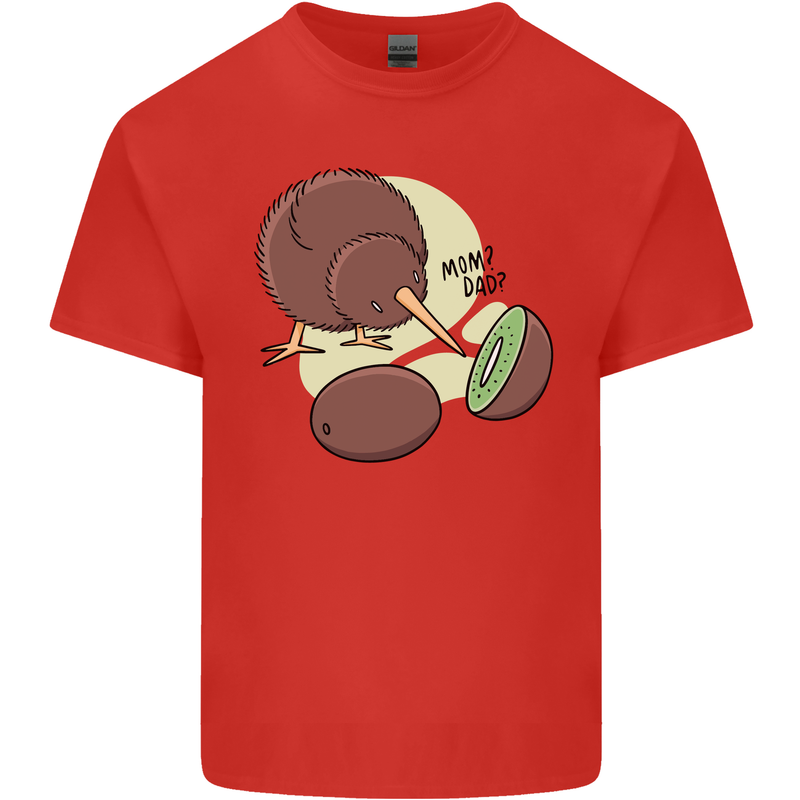 Funny Kiwi Fruit Bird Mom Dad Mens Cotton T-Shirt Tee Top Red