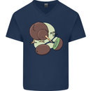 Funny Kiwi Fruit Bird Mom Dad Mens V-Neck Cotton T-Shirt Navy Blue
