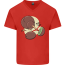 Funny Kiwi Fruit Bird Mom Dad Mens V-Neck Cotton T-Shirt Red
