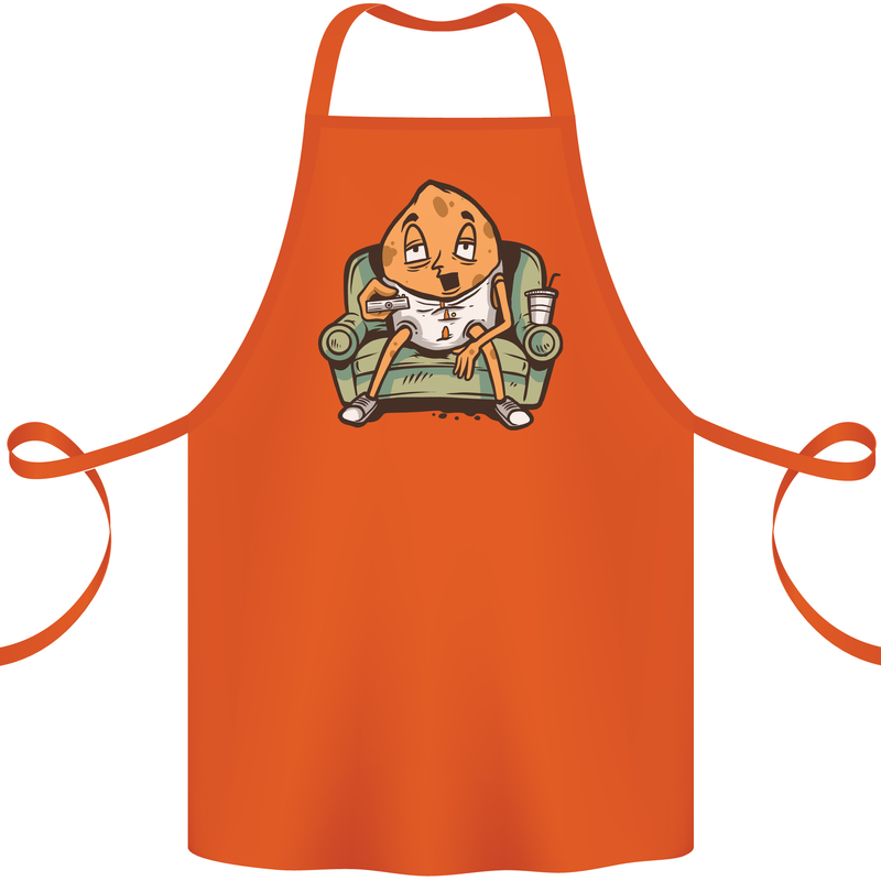 Funny Lazy Couch Potato Watchng TV Cotton Apron 100% Organic Orange