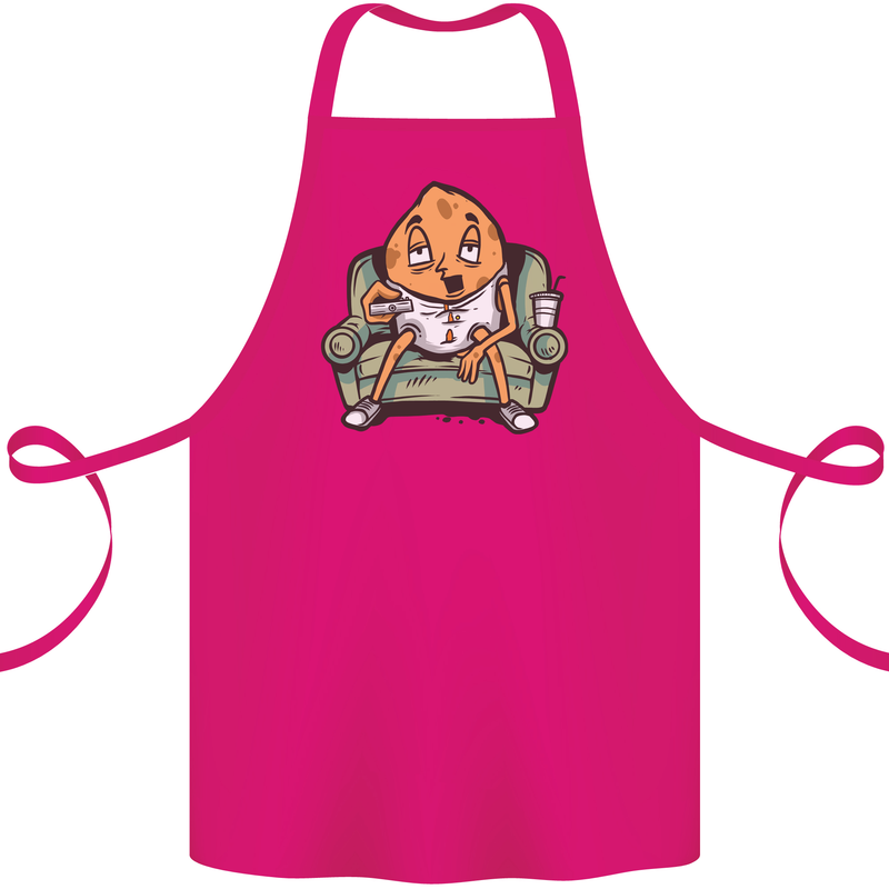 Funny Lazy Couch Potato Watchng TV Cotton Apron 100% Organic Pink