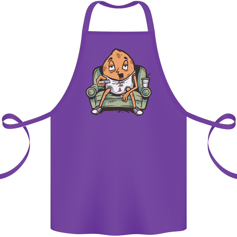 Funny Lazy Couch Potato Watchng TV Cotton Apron 100% Organic Purple