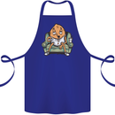 Funny Lazy Couch Potato Watchng TV Cotton Apron 100% Organic Royal Blue