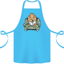 Funny Lazy Couch Potato Watchng TV Cotton Apron 100% Organic Turquoise