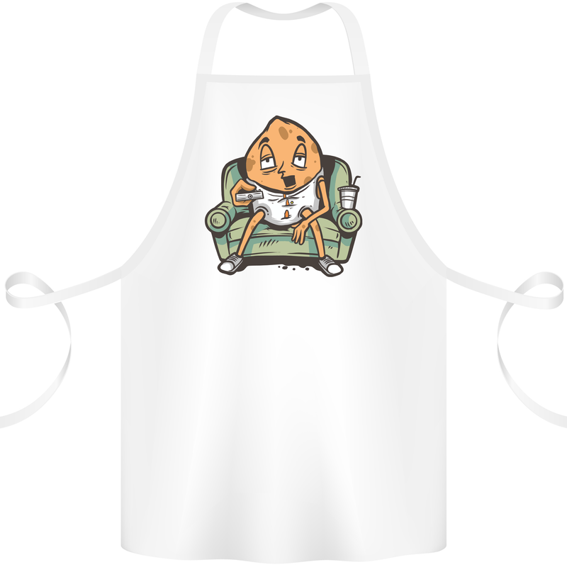 Funny Lazy Couch Potato Watchng TV Cotton Apron 100% Organic White