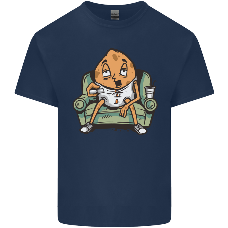 Funny Lazy Couch Potato Watchng TV Kids T-Shirt Childrens Navy Blue