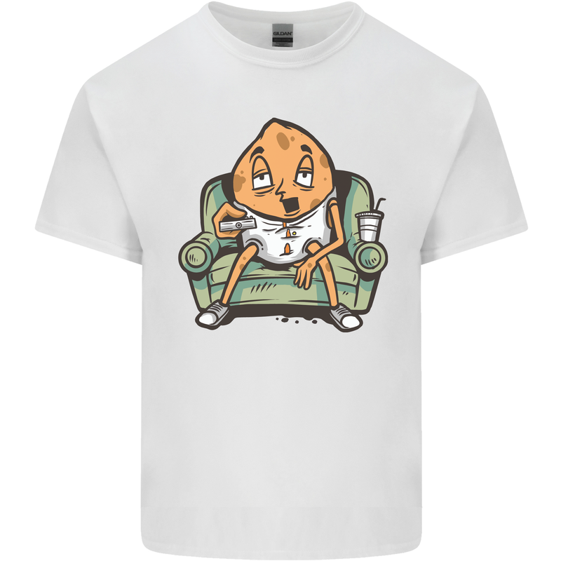 Funny Lazy Couch Potato Watchng TV Kids T-Shirt Childrens White
