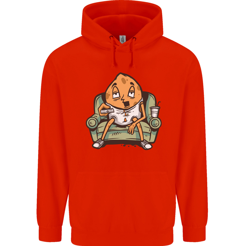 Funny Lazy Couch Potato Watchng TV Mens 80% Cotton Hoodie Bright Red