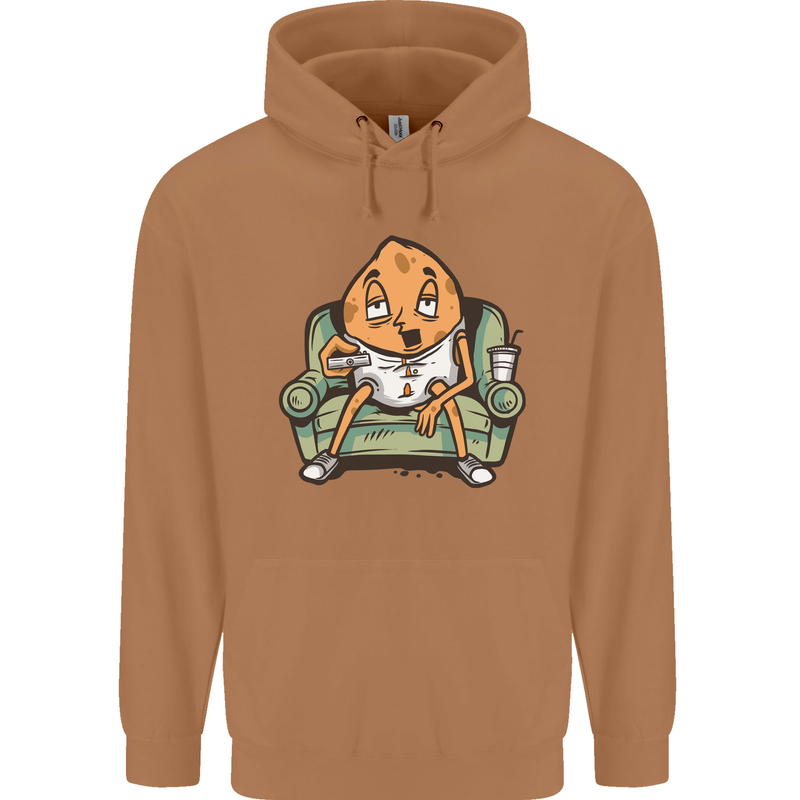 Funny Lazy Couch Potato Watchng TV Mens 80% Cotton Hoodie Caramel Latte