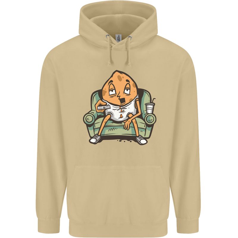 Funny Lazy Couch Potato Watchng TV Mens 80% Cotton Hoodie Sand