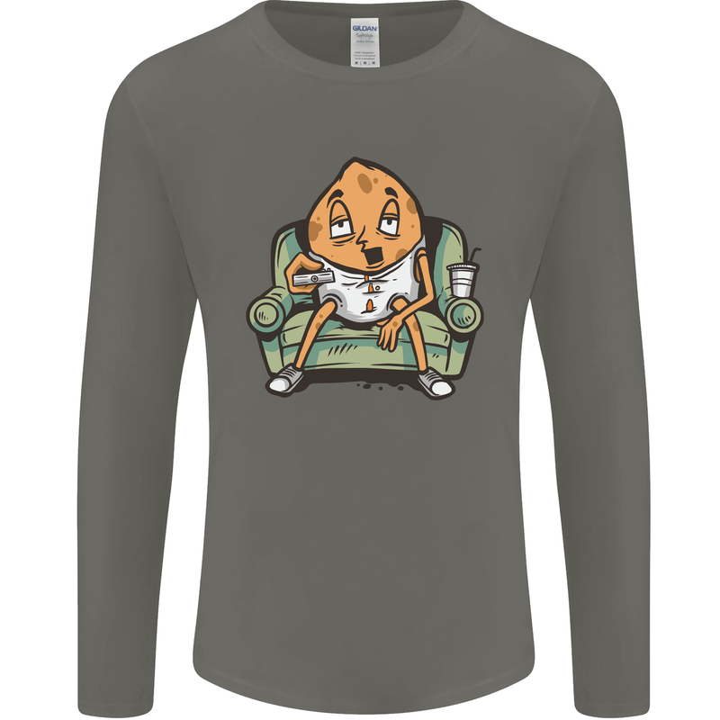 Funny Lazy Couch Potato Watchng TV Mens Long Sleeve T-Shirt Charcoal