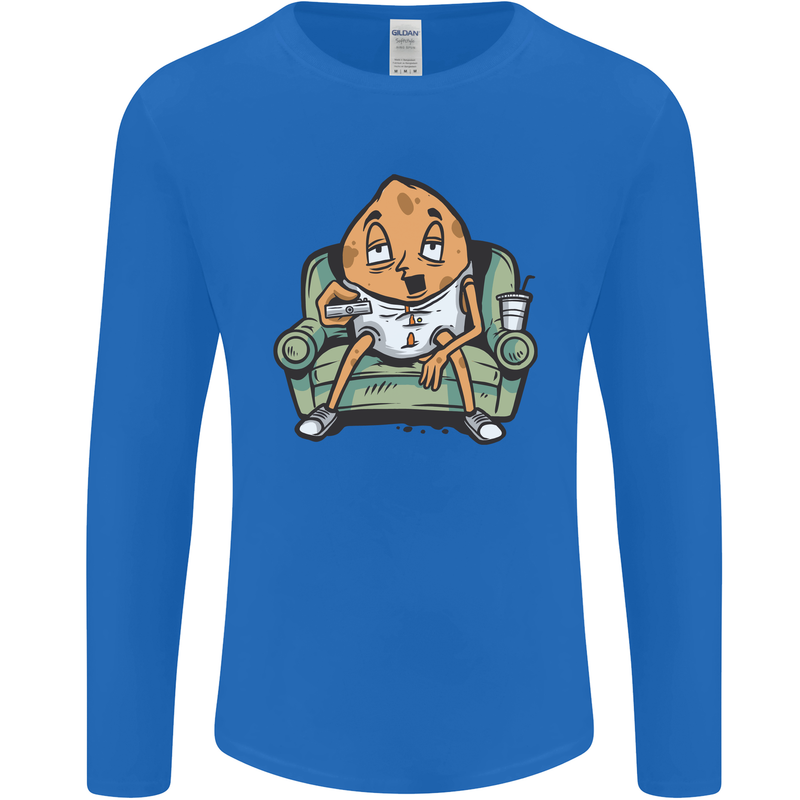 Funny Lazy Couch Potato Watchng TV Mens Long Sleeve T-Shirt Royal Blue