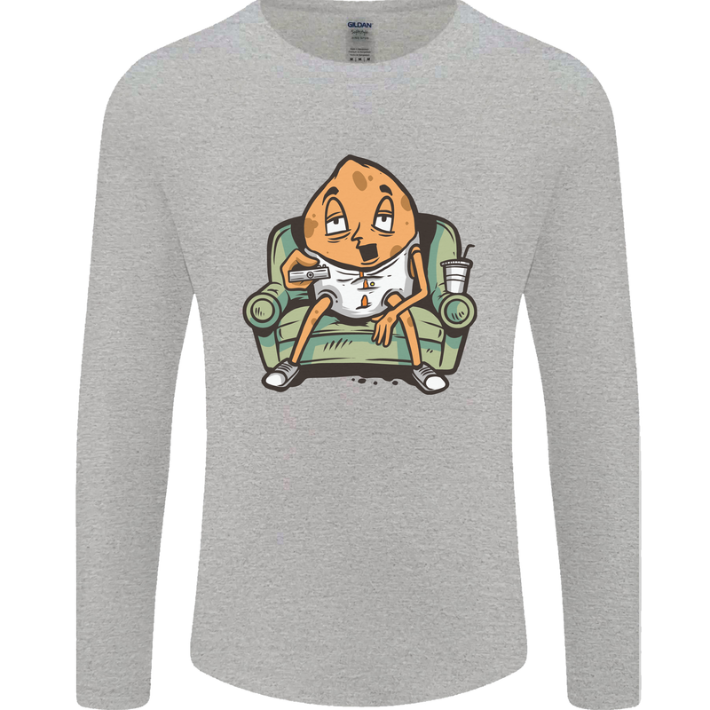 Funny Lazy Couch Potato Watchng TV Mens Long Sleeve T-Shirt Sports Grey