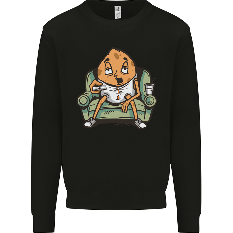 Funny Lazy Couch Potato Watchng TV Mens Sweatshirt Jumper Black