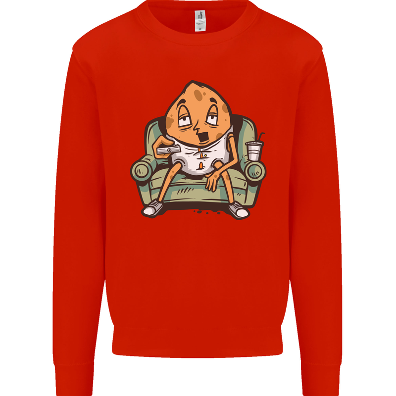 Funny Lazy Couch Potato Watchng TV Mens Sweatshirt Jumper Bright Red
