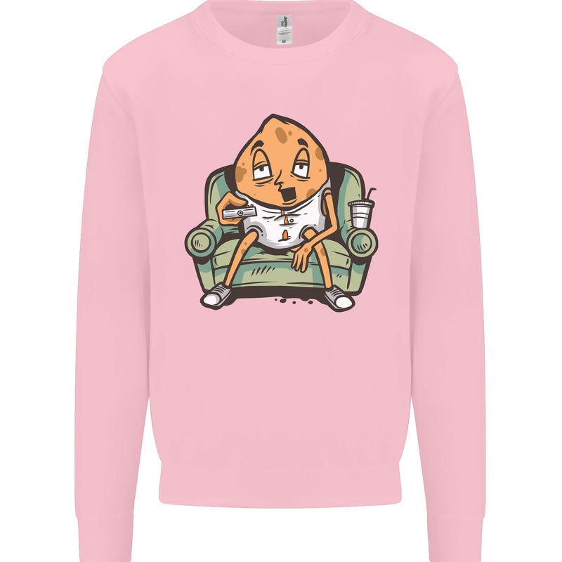 Funny Lazy Couch Potato Watchng TV Mens Sweatshirt Jumper Light Pink
