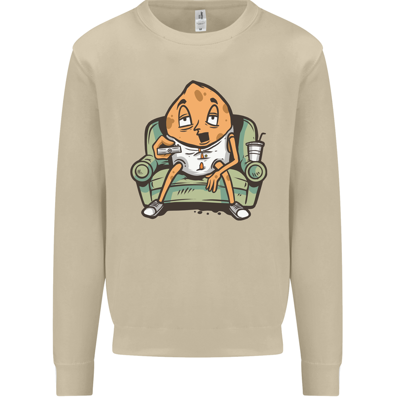 Funny Lazy Couch Potato Watchng TV Mens Sweatshirt Jumper Sand