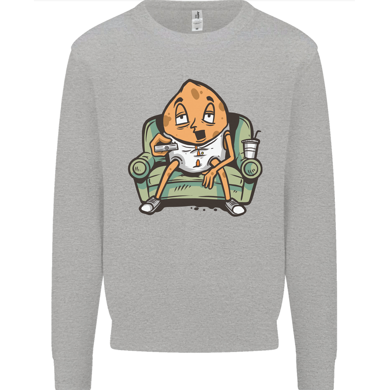 Funny Lazy Couch Potato Watchng TV Mens Sweatshirt Jumper Sports Grey