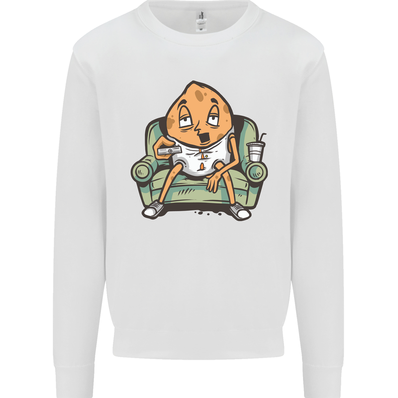 Funny Lazy Couch Potato Watchng TV Mens Sweatshirt Jumper White