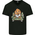 Funny Lazy Couch Potato Watchng TV Mens V-Neck Cotton T-Shirt Black