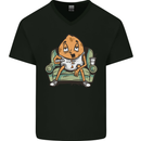 Funny Lazy Couch Potato Watchng TV Mens V-Neck Cotton T-Shirt Black