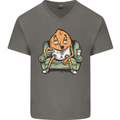 Funny Lazy Couch Potato Watchng TV Mens V-Neck Cotton T-Shirt Charcoal