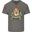 Funny Lazy Couch Potato Watchng TV Mens V-Neck Cotton T-Shirt Charcoal