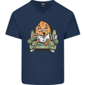 Funny Lazy Couch Potato Watchng TV Mens V-Neck Cotton T-Shirt Navy Blue
