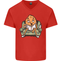 Funny Lazy Couch Potato Watchng TV Mens V-Neck Cotton T-Shirt Red