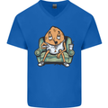 Funny Lazy Couch Potato Watchng TV Mens V-Neck Cotton T-Shirt Royal Blue