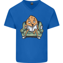 Funny Lazy Couch Potato Watchng TV Mens V-Neck Cotton T-Shirt Royal Blue