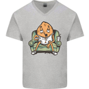 Funny Lazy Couch Potato Watchng TV Mens V-Neck Cotton T-Shirt Sports Grey